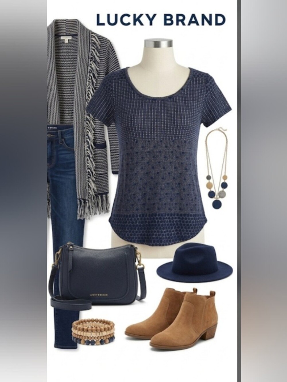 Lucky Brand Navy Blue Signature Style Top! - Picture 2 of 9